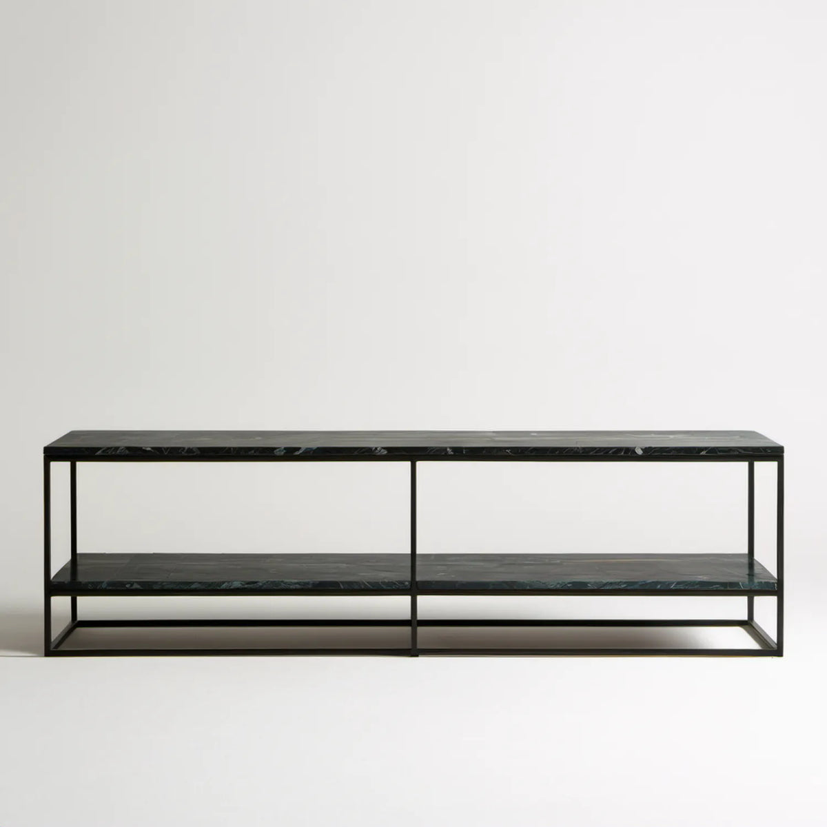 Czarna szafka RTV z marmuru i stali, 180 x 40 x 55 cm