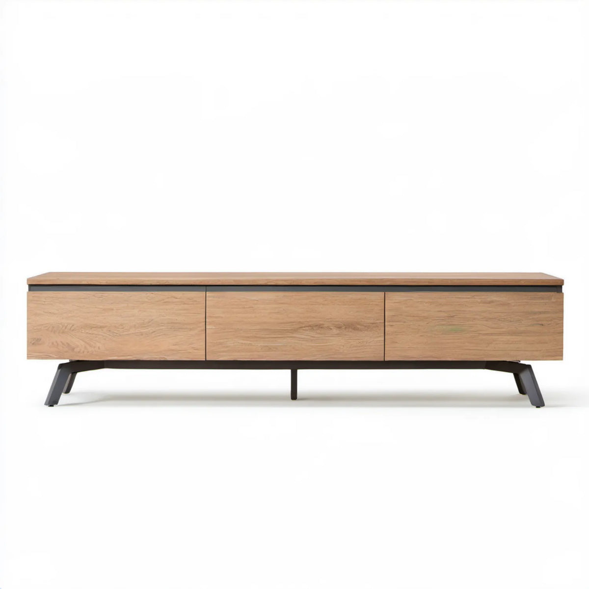 Dębowa szafka RTV 180 × 40 × 55 cm na czarnych stalowych nogach