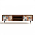 Brązowa szafka RTV retro z ceramicznymi frontami 180 x 40 x 60 cm