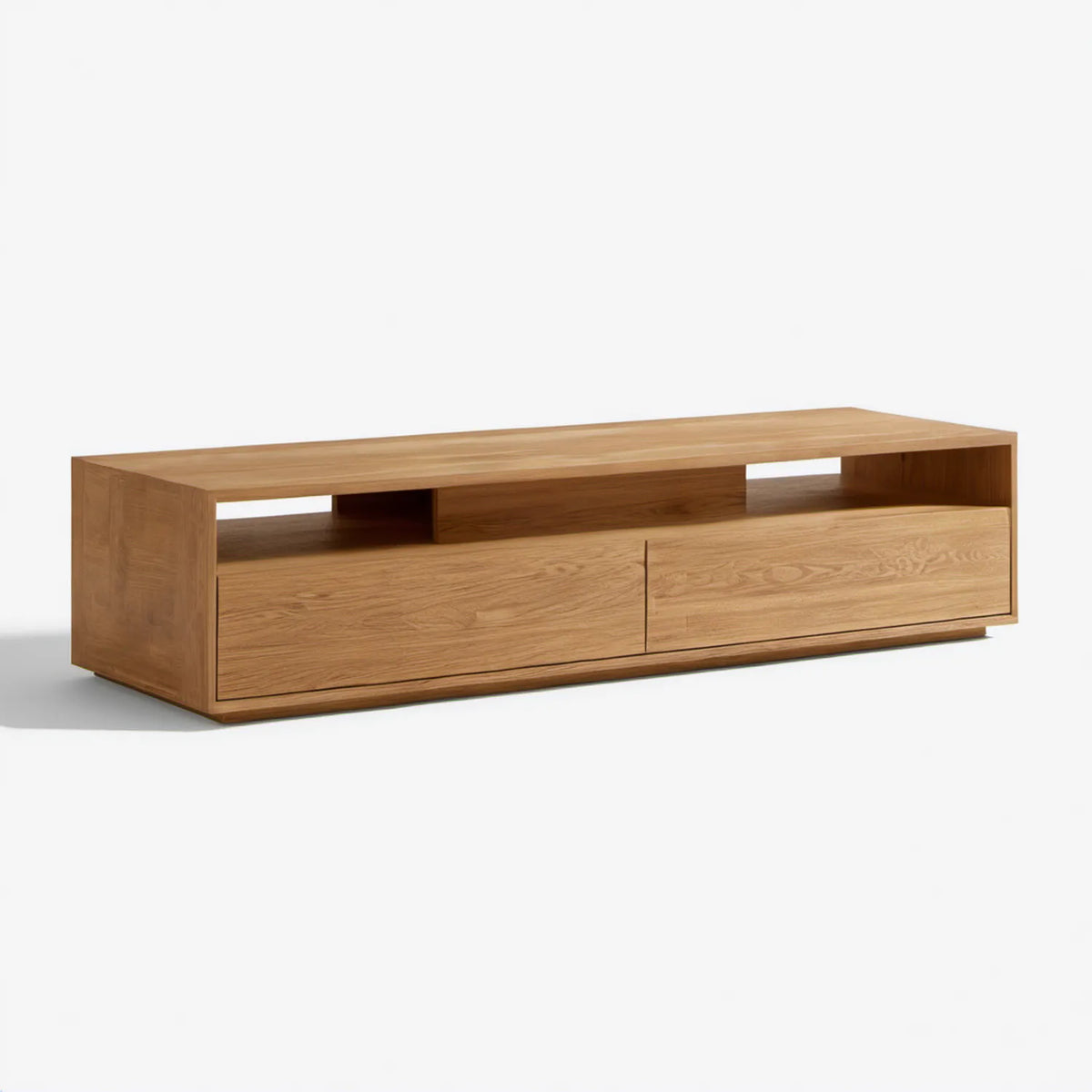 Szafka RTV z litego dębu w kolorze naturalnego dębu, 180 x 45 x 50 cm, 2 drzwi i 2 wnęki
