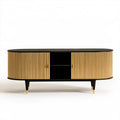 Owalna szafka RTV czarno-złota 160 x 40 x 60 cm z płyty MDF