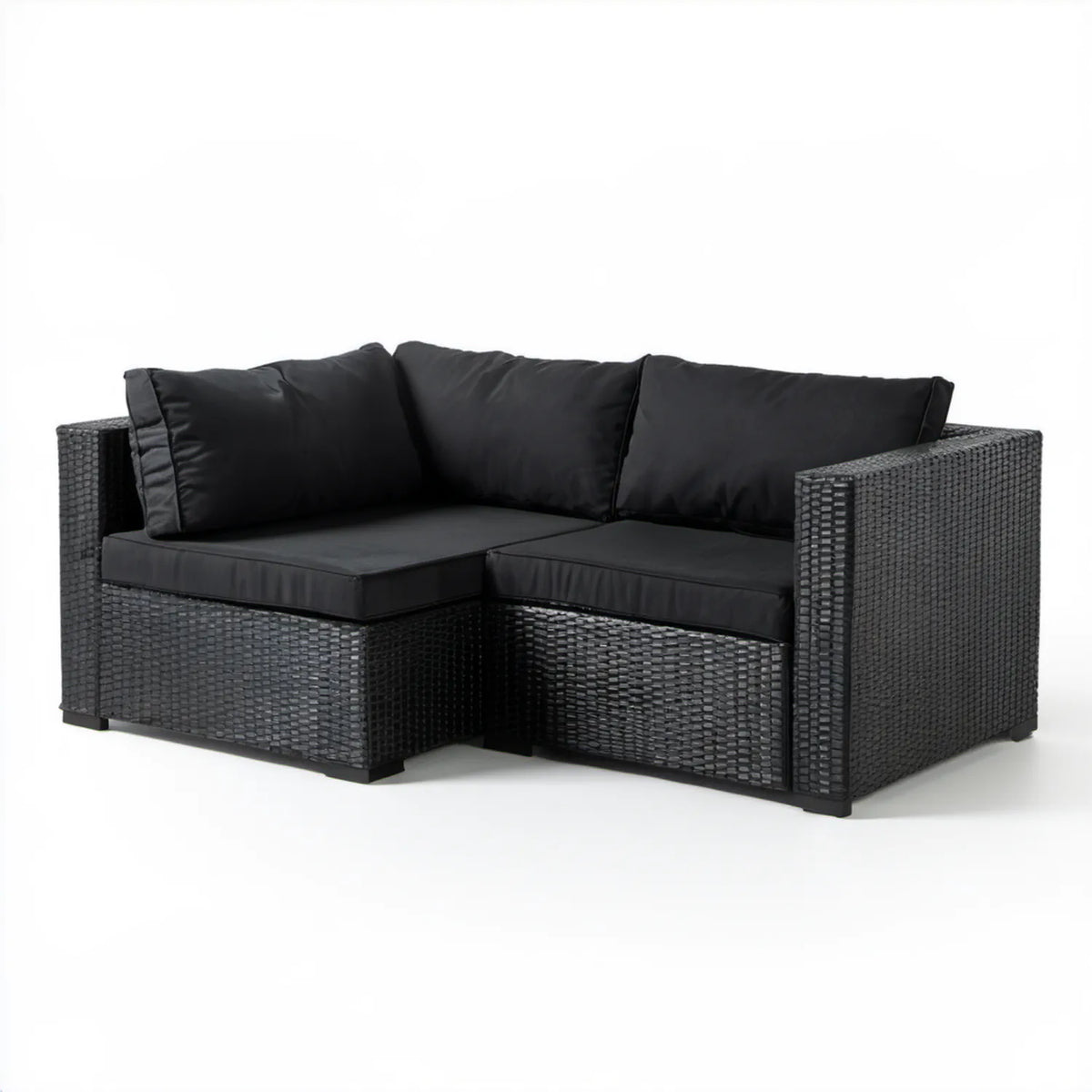 Czarna sofa ogrodowa 2-osobowa z technorattanu PE 124 x 66 x 63 cm