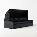 Czarna sofa ogrodowa z daszkiem z technorattanu PE, 200 x 75 x 140 cm